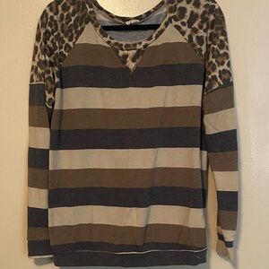 Lovely Melody Brown and Gray Striped Long Sleeve Top